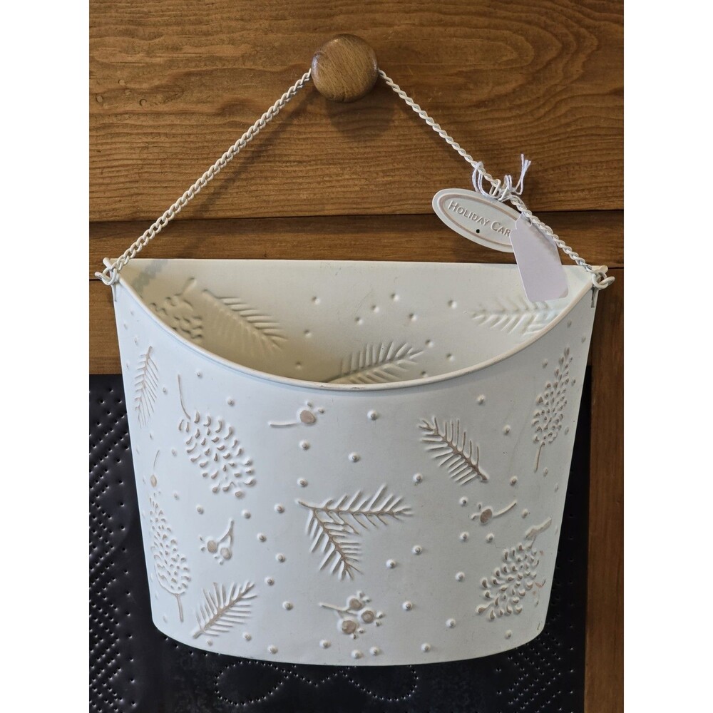Hallmark Tin Christmas Card Holder Off White